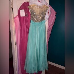 Stunning Turquoise Prom Dress with Diamond and Sequined bust
